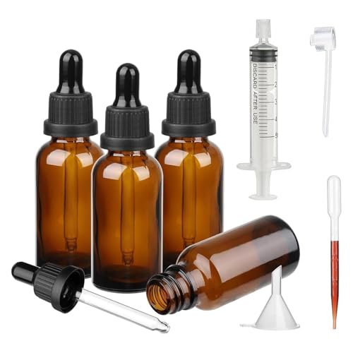 Pipettenflasche 30ml und 50ml, Pipette Bottles, Brown Glass Bottles, Pipette, Pipetten mit Tropfenpipette und Parfüm Dispenser für Ätherische Öl, Parfümöle, Aromatherapie, Düfte, Flüssigkeit, 4 Stück von Lunpog