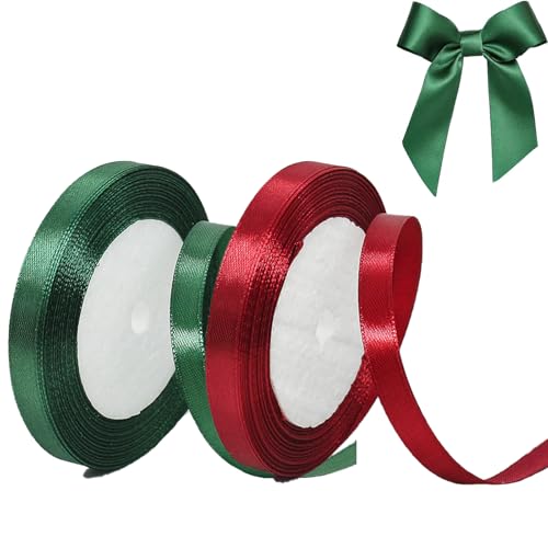 Rot und Grün Geschenkband, 10 mm x 22 m Satinband Seidenband Seidenbänder, Schleifenband Satin Stoff Band für Hochzeit, Weihnachten, Geschenk, Dekoration von Lunpog