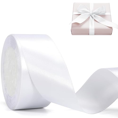 4cm Weiß Satinband, Satin Dekoband Präsent Geschenkband Breit Ribbon für Kleid Hochzeit, Taufe und Geburtstag Geschenke,Satin Dekoband, Deko Band Geschenkverpackung, 22.8M von Lunpog