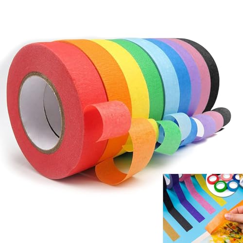 Tape Set 8 Farbe Rollen Masking Painters Tape Kreppband Bunt Abdeckband Washitape Buntes Farbiges Klebeband Maibaum für Journaling（15mmx12m） von Lunpog