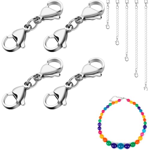 kettenverschlus 4 Stück Doppelöffnung Karabinerverschluss Armbandverbinder Extender Halsketten Verkürzer Verschluss Verlängerung Lobster Buckle für DIY Schmuck Armbänder Halsketten-Silber von Lunpog