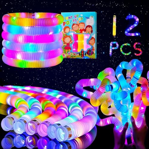 Lunriwis 12 Stück LED Leuchtendes LED Pop Tubes Spielzeug für Kinder Knicklichter Armbänder Party Deko Set Mitgebsel Kinder Geburtstag Karneval Geschenke Neujahrs Festival Zubehör von Lunriwis