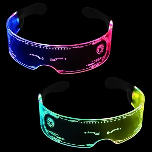 Lunriwis 2 Stück Cyberpunk LED Brille, LED Glow Brille, Party Glow Brille, Party Futuristic Tech Brille mit Batterien, Neon Party Glitter Brille für Cyberpunk, Partybrille, Musikfestival von Lunriwis