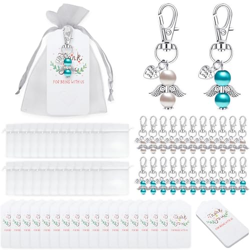 Lunriwis 24 set Schutzengel Anhänger, Organzasäckchen Engel Mitbringsel Danke Gastgeschenk Set Taufe Anhänger für Hochzeit Kommunion Babydusche inklusive 24 Vielen Dank Geschenkanhänger mit Schnur von Lunriwis