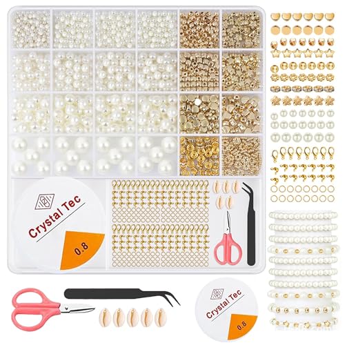 Lunyloer Weiße Perlen Set, 1200 Stück Weiße Perlen zum Auffädeln, Unregelmäßige Geformte Kunstperlen für DIY Schmuck Bracelet Making Kit, Feiertage Partys Weihnachten von Lunyloer