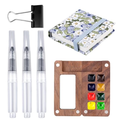 Luobannm Mini-Farbpaletten-Set, 8-Raster-Farbpalette mit Aquarell-Notizbuch, Malstift-Clip für Aquarell-Gouache von Luobannm