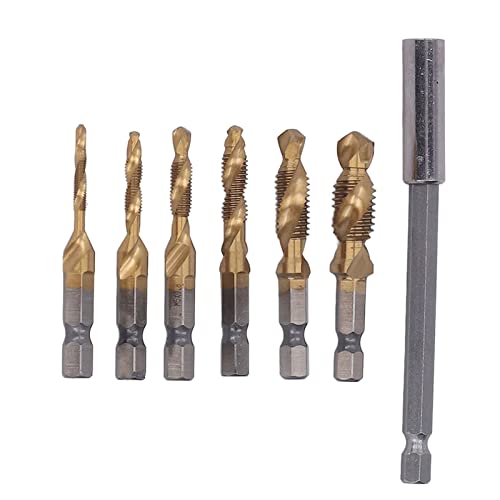 6 Packungen Spiral-Metrisches M3-M10-Gewindebohrer-Set, Titan-Bohrer und Gewindebohrer-Bit für Stahl-Aluminium-Blech, Dünne Bleche, mit Integrierter Fase, Zum Bohren, (GOLD) von Luocute