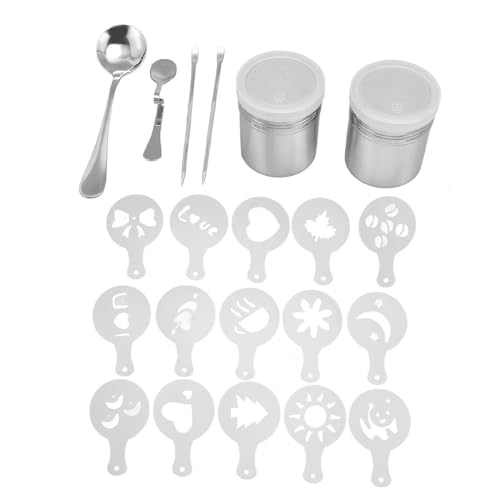 Kaffee-Kunst-Schablonen-Stift-Set, Kaffee-Dekorationsschablonen, Kaffee-Schnitzstift-Set, Tragbarer Latte-Art-Stift aus Edelstahl, Kaffee-Werkzeug mit Pulverstreuer-Löffeln, von Luocute