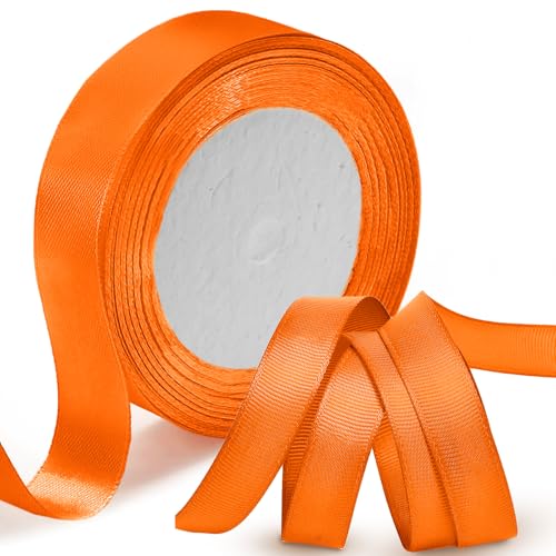 Luomorgo 2,2 cm Satinband, 22,7 m langes orangefarbenes Satinband, Stoffband für Geschenkverpackungen, Handwerk, Hochzeit, Geburtstagsparty-Dekorationen von Luomorgo