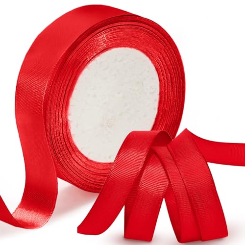 Luomorgo 2,2 cm Satinband, 22,7 m rotes Satinband, Stoffband für Geschenkverpackungen, Handwerk, Hochzeit, Geburtstag, Party-Dekorationen von Luomorgo