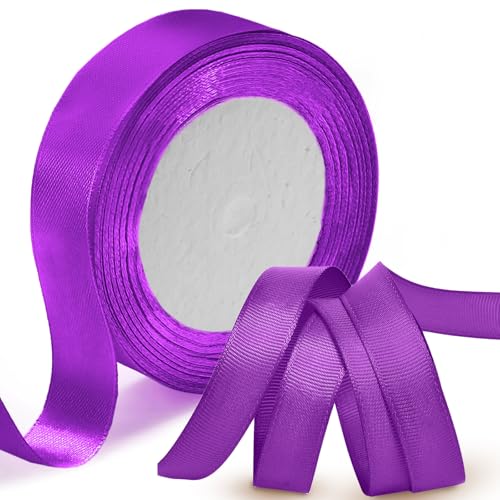 Luomorgo 2,2 cm Satinband, 22,7 m violettes Satinband, Stoffband für Geschenkverpackungen, Handwerk, Hochzeit, Geburtstag, Party-Dekorationen von Luomorgo