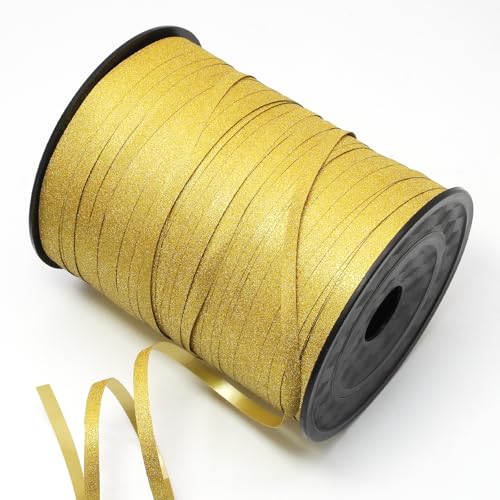 Luomorgo Goldenes Ringelband, Glitzerband, 457 m/1 Rolle Metallic-Ballonband, Kunststoffband für Geschenkverpackung, Ballonschnur, lockiges Band, Geburtstagsparty-Dekorationen (5 mm breit) von Luomorgo