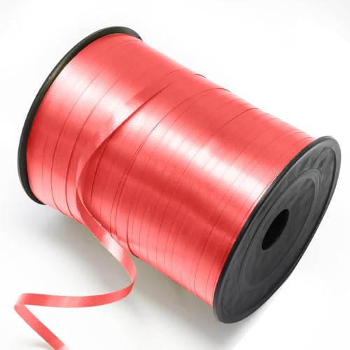 Luomorgo Rotes Ringelband, 500 Yards/1 Rolle Ballonband, dünnes Kunststoffband für Geschenkverpackungen, Ballonschnur, lockiges Band, Geburtstagsparty-Dekorationen (5 mm breit) von Luomorgo