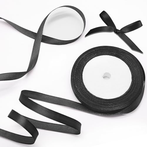 Luomorgo Satinband, 0,9 cm, 22,7 m, schwarzes Satinband, Stoffband für Geschenkverpackungen, Handwerk, Hochzeit, Geburtstagsparty-Dekorationen von Luomorgo