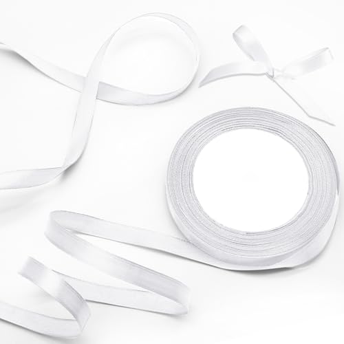 Luomorgo Satinband, 0,9 cm, 22,7 m, weißes Satinband, Stoffband für Geschenkverpackungen, Handwerk, Hochzeit, Geburtstag, Party-Dekorationen von Luomorgo