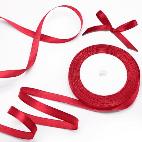 Luomorgo Satinband, 0,9 cm, Rot, 22,7 m, Stoffband für Geschenkverpackungen, Handwerk, Hochzeit, Geburtstag, Party-Dekorationen von Luomorgo