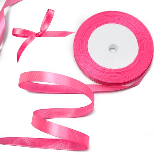 Luomorgo Satinband, 0,9 cm (3/8 Zoll), 22,7 m, Hot Pink Satinband, Stoffband für Geschenkverpackungen, Handwerk, Hochzeit, Geburtstag, Party-Dekorationen von Luomorgo