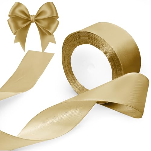 Luomorgo Satinband, 3,8 cm, Champagner-Gold, Satinband, Stoffband für Geschenkverpackungen, Handwerk, Hochzeit, Geburtstag, Party-Dekorationen von Luomorgo