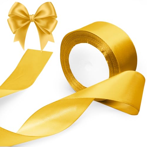 Luomorgo Satinband, 3,8 cm, goldfarbenes Satinband, Stoffband für Geschenkverpackungen, Handwerk, Hochzeit, Geburtstag, Party-Dekorationen von Luomorgo