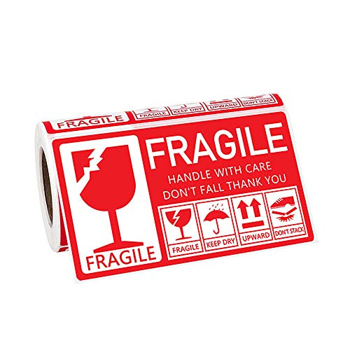 Luottus 1 Rolle Fragile Aufkleber Handle with Care Don't Fall Red Warnaufkleber Versandaufkleber 13 x 7 cm (50 Stück) von FOXCUP