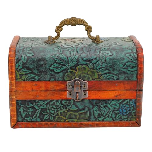 Luqeeg Vintage-Schmuckaufbewahrungsbox Im Europäischen Stil mit Schloss, Aufwendigen Schnitzereien und Unterteiltem Innenraum, für Armbänder, Haarspangen, Anhänger, Grün (mit von Luqeeg