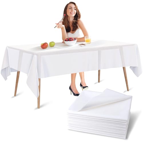 Luriseminger Tischdecke Einweg 10 Stück, Wasserdicht Tischabdeckung aus Vliesstoffe mit PE-Film Einweg Tischbezug Weiß Tischtücher für Hochzeit, Party, Geburtstag (150 x 280cm) von Luriseminger