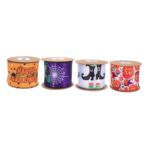 1 Satz Halloween Band Dekoration Girlanden Verpackung Erntedankfest Drahtband Rattan Fake Paketband Blumenverpackungsband Halloween Stil Verpackungsband Polyester 4 Stück Lurrose von Lurrose