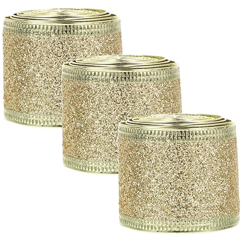 3 Rollen Gürtel aus glitzernden Fadennudeln Bandfarbe verdrahtetes Band Quaste Bänder ribbon bandfeile dekoratives Geschenkband exquisites Geschenkband Beflocktes Tuch Golden Lurrose von Lurrose