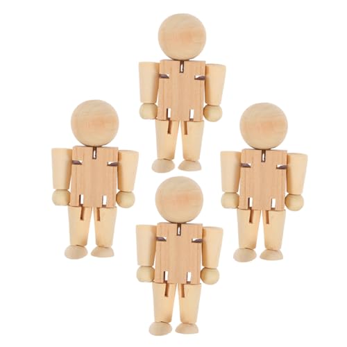 4 Stück Hölzerne Puppe holzspielzeug Holzfigur unvollendeter Holzroboter Dampfspielzeug für Holz Modellfigur zeichnen Handmodell zum Zeichnen Schaufensterpuppe zeichnen Beige Lurrose von Lurrose