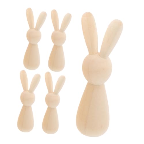 5St Kaninchen-Holzmann DIY Kaninchenfiguren unfertiger Hase aus Holz unfertige Holzfiguren Mini-Holzhandwerk kinder DIY zubehör Graffiti-Kunsthandwerk Hasen selber machen Beige Lurrose von Lurrose