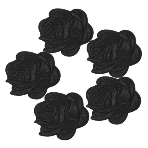 5St Rosenbeet Eisen auf Patches Liebespatch Blumen-Stoff-Patch Aufnäher mit Rosenstickerei Aufnäher mit Blumenapplikation Rosenflecken Patch- Band-Patches Baumwolle Black Lurrose von Lurrose