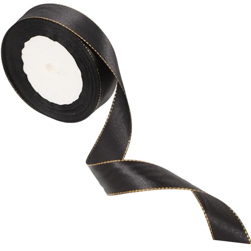 Lurrose 1 Goldband Künstlich Band Umwickeln Band Zum Verpacken Dünnes Band Herbstband Verdrahtetes Band Fallen Sackleinenband Veranstalter Zeremonie Chiffon Black Polyester von Lurrose