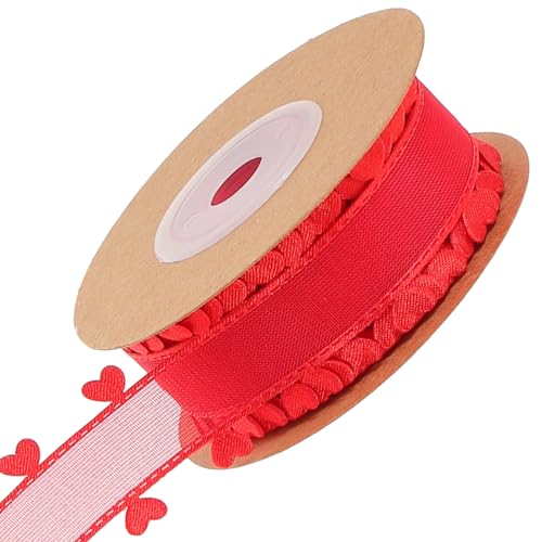 Lurrose 1 Rolle Herzförmiges Spitzenband Baum Ammer blaues Band Garnband Chiffon Geschenkangebot verschleißfestes Geschenkband Multifunktions-Bastelband DIY liefert Stoffband Polyester rot von Lurrose