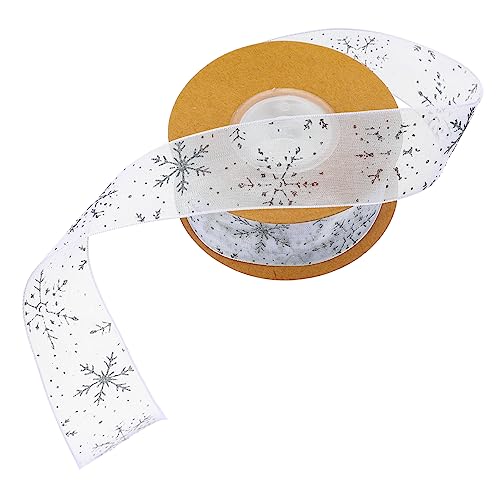 Lurrose 1 Rolle Transparentes Schneeflockenband Weihnachtskranz Bogenband Lichterketten Spitzenband ribbons weihnachtsband DIY-Band basteln Geschenkverpackungszubehör Polyester Silver von Lurrose