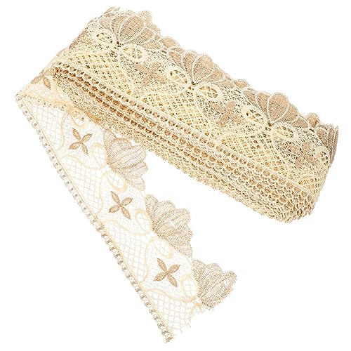 Lurrose 1 Rolle Wasserlösliche Stickspitze Strauß Zubehör Haarband Sackleinen Vorhang Goldene Pailletten Elastischer Paillettenbandbesatz Heim Haarbänder Kleid Perlen Polyestergarn Beige von Lurrose