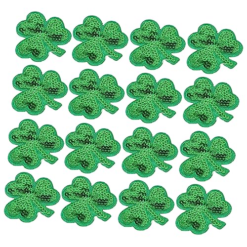 Lurrose 1 Satz 20 Stk Kleeblatt-klebepflaster Grün Party-haustier-deko-stütze Kleeblatt-pailletten-patches Kleeblatt-patches Applikationsflicken Aufnähen Diy-patch Green Schmelzklebefolie von Lurrose