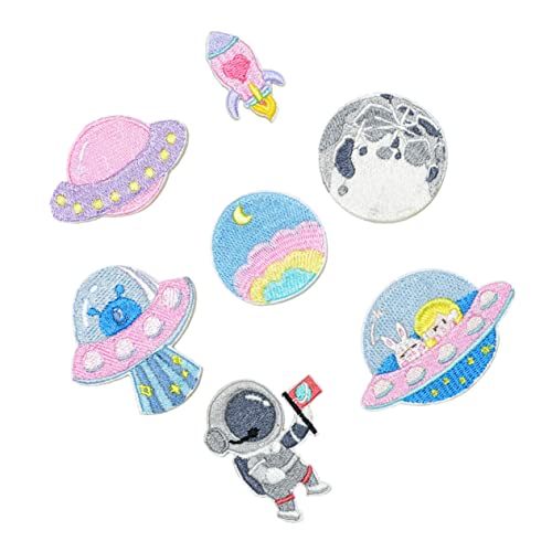 Lurrose 1 Satz 8St Astronauten Klett verschluss klebriger Riemen selbstklebend magnetisch thematisiert raumfahrer space man Aufkleber Kleidungsdekor gestickte Aufnäher Polyester Rosa von Lurrose