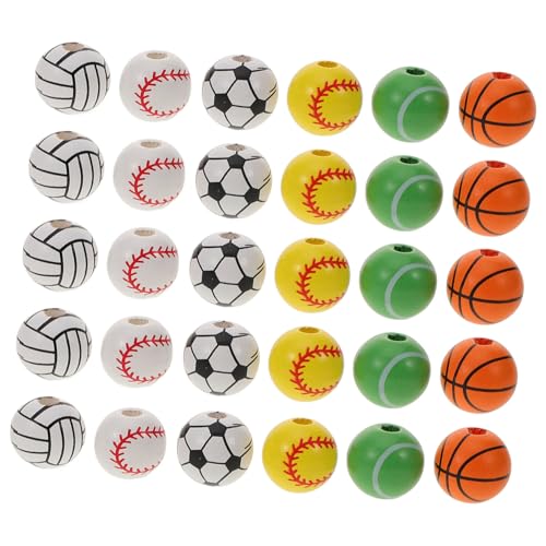 Lurrose 1 Satz Fußball-holzperlen Diy-perlen Holzperlenkette Bastelmaterial Holzperlen Perlen Für Sportbälle Kugel Lose Perle Charms Anhänger Abstandskugelperlen Sport Lose Perlen 30st von Lurrose