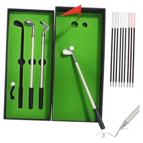 Lurrose 1 Satz Golf-stift-set Golf-stifte Desktop-golfstifte Minigolfschläger Desktop-golfballstift Kleiner Golfer Kugelschreiber Neuheit-stifte Golf-schreibtischzubehör Metall von Lurrose