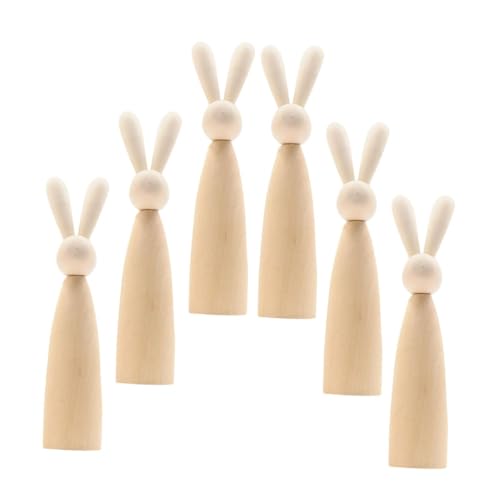 Lurrose 1 Satz Holz-kaninchen-desktop-ornament Desktop-kaninchen Kaninchen Malen Esstisch Hase Kaninchen Dekoration Holz Dekoideen Ostern-desktop-ornament Holzdekoration Hase Beige 6st von Lurrose