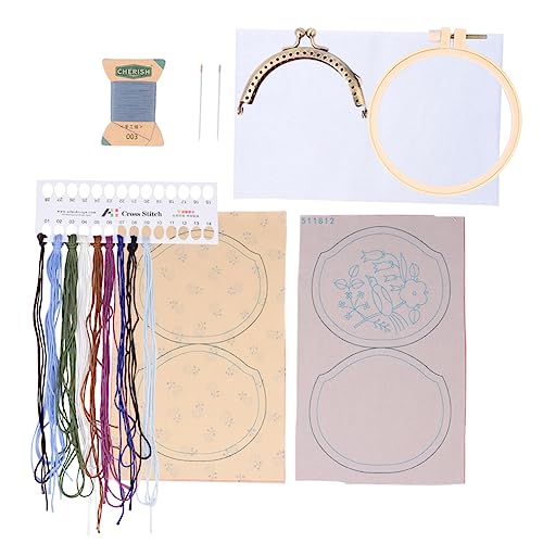 Lurrose 1 Satz Stickerei DIY Handgemachtes Materialpaket Stickerei-Kits Maniküre Stickset Anfänger Erwachsene Gehäkelter Münzbeutel Bausätze Handwerk Stickerei-Starter-kit Geldbeutel Stoff von Lurrose