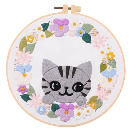 Lurrose 1 Satz Tasche mit Katzenstickerei Kreuzstichpackung Anfänger Stickerei-Stoff Bausätze embroidery kit beginner embroidery thread Stickerei-Kits Stickset zum Verschenken Baumwolle von Lurrose