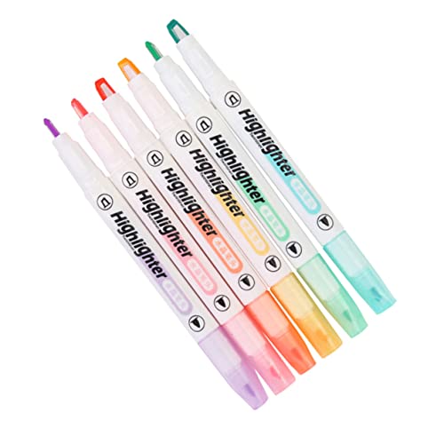 Lurrose 1 Satz Textmarker Fluoreszierender Stift Pastellmarker Doppelseitige Marker Doppelspitzen Klare Sichtmarker Studenten Schreibwaren Kunststoff Bunt 6 Stück von Lurrose