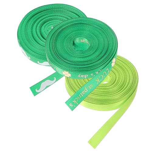 Lurrose 1 Satz Verpackungsband Irisches Partyhandwerksband Bänder Zum Verpacken Grünes Kleeblattband Geschenkband Zum St. Patricks Day St. Patricks Day Hüte Autoband Polyester 3 Rollen von Lurrose