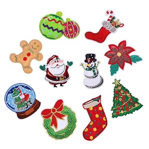 Lurrose 1 Satz Weihnachts Patches Weihnachtswichtel Ornamente Aufnäher Pailletten Kleidung Weihnachts Pailletten Aufnäher Dekorationen Weihnachts Stickerei Applikationen 10 Stück von Lurrose