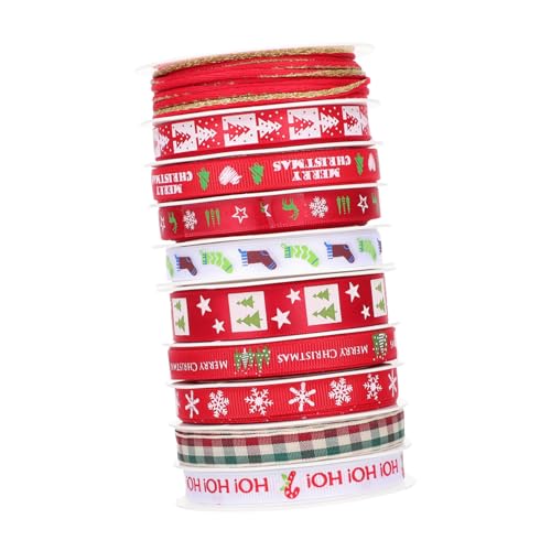 Lurrose 1 Satz Weihnachtsband Ribbon Bandfeile Weihnachtsdekoration-band Weihnachts Band Festivalbänder Ornamente Bogenband Grünes Band Geschenkbänder Diy Schleifenband Polyester 10 Rollen von Lurrose