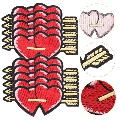 Lurrose 10 Stk Herz bestickter Stoffaufnäher fanny DIY-Nähflicken karierter Aufnäher Herz Dekorationen igelkostümkinder fashing costume dekorative Patches Herz mit Pfeilaufnäher rot von Lurrose