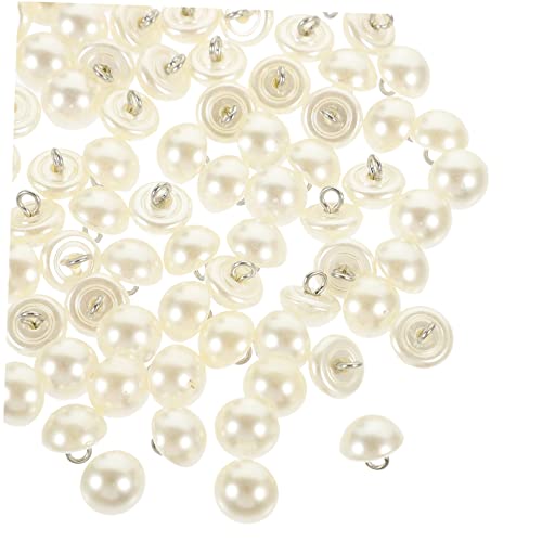 Lurrose 100St Halbrunde Perlenknöpfe Schmuck gefälscht Druckknöpfe zum Nähen Tasten Reize hochzeitsdeko hochzeitsdeco Kleidungsknöpfe aus Kunststoff dekorative Perlmuttknöpfe Plastik Beige von Lurrose