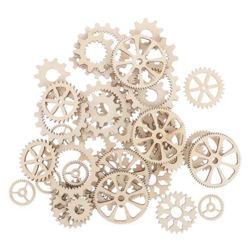 Lurrose 100St Puzzle Holzornamente Holzgears Set DIY-Dekorationsideen Holzdeko selber machen Holzgear Set unvollendete Holzverzierungen Mischharzmaschine Zahnrad fityle hölzern Beige von Lurrose