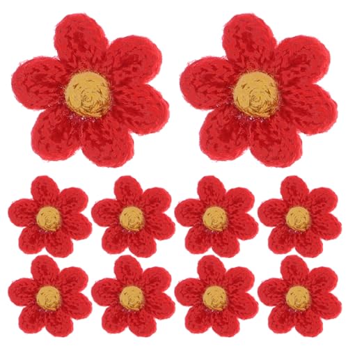 Lurrose 10St kleiner Blumenbeet Künstliche Pfingstrosen Flecken Gefälschte Pflanzen Stoff Spitzenstickerei Applikation DIY-Reparatur-Patches Kleidungs-Patch-Ornamente DIY-Patches Garn rot von Lurrose